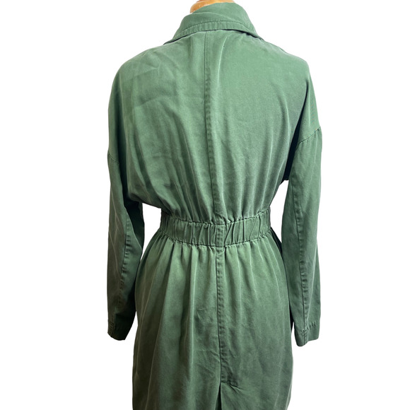 Zara Olive Green Light Weight Trench Coat Duster Jacket Belted Waist Tied - Picture 8 of 15